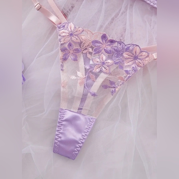 2 For $40 New! Lavender Floral Lace Lingerie Set Size Large NWT - Picture 2 of 6